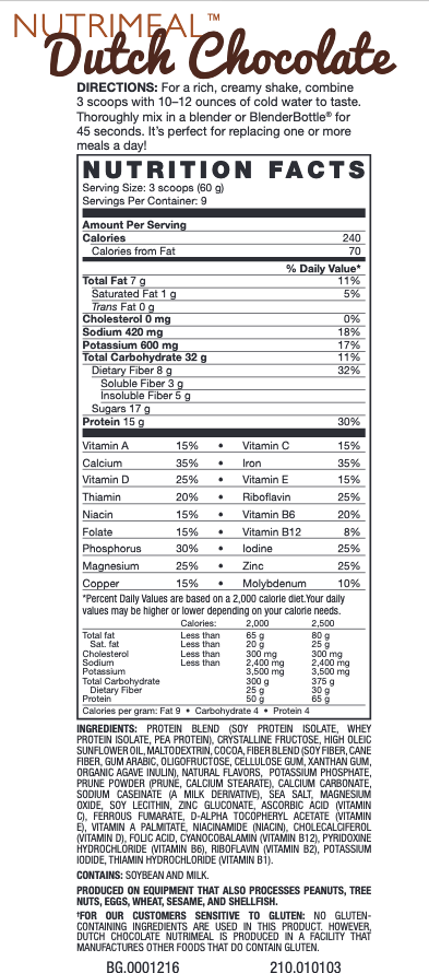 usa usana chocolate nutrimeal supplement facts