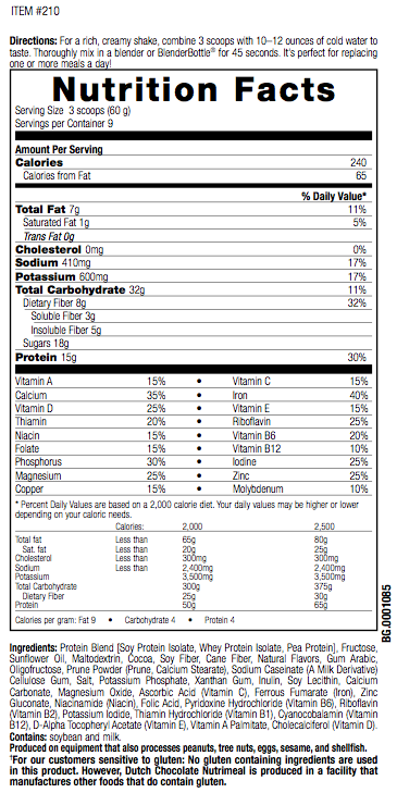 Chocolate Nutrimeal facts